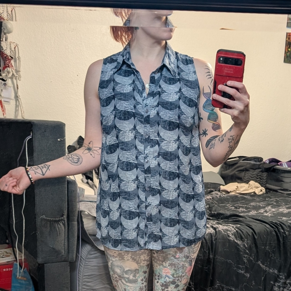 Blue Patterned Button Down Shirt - Picture 4 of 5